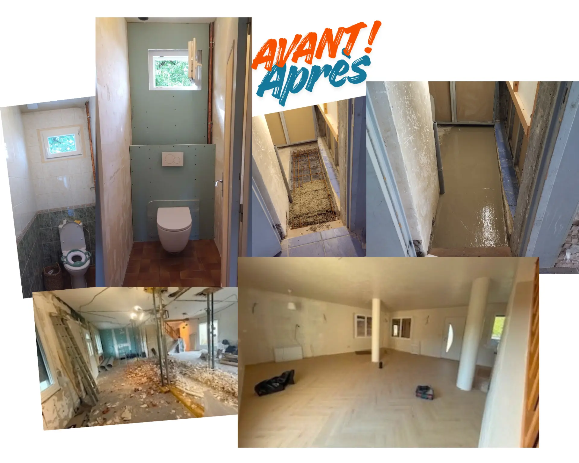 Montage avant/après d'une rénovation intérieure complète réalisée par ATCR
